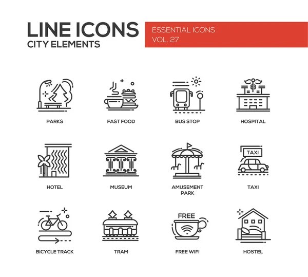 Éléments de la ville - ensemble d'icônes de conception de ligne — Image vectorielle