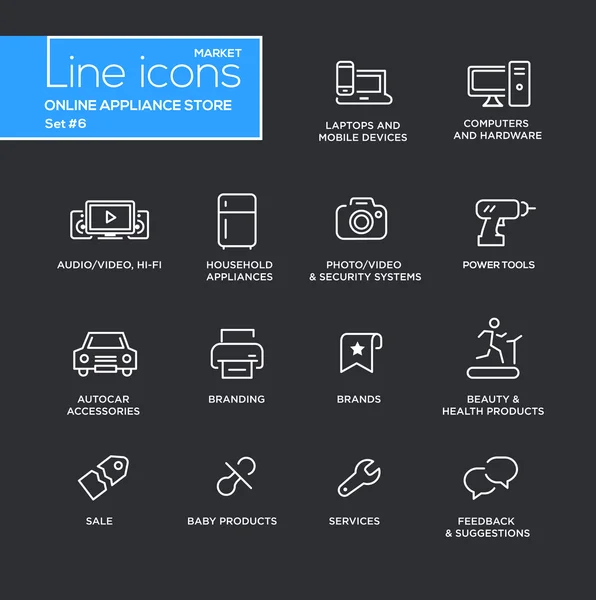 Conjunto de pictogramas de design de linha de loja de aparelhos online —  Vetores de Stock