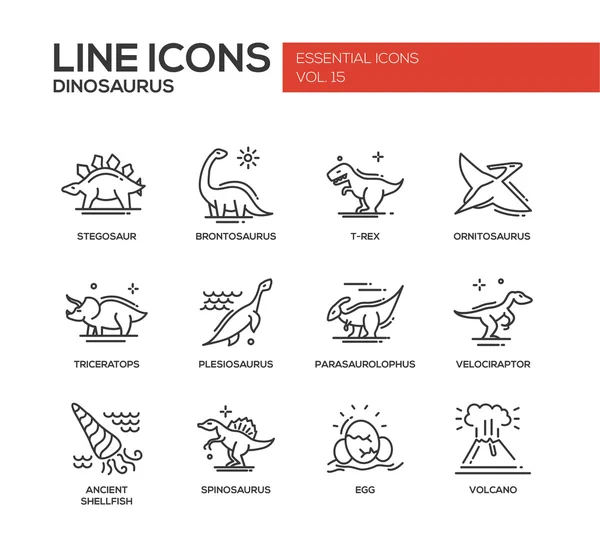 Dinosaurs species- line design icons set — Stock Vector