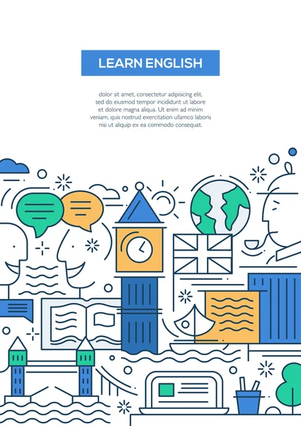 Composición educativa - bandera de diseño plano de línea — Vector de stock