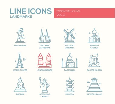 World landmarks icons set clipart