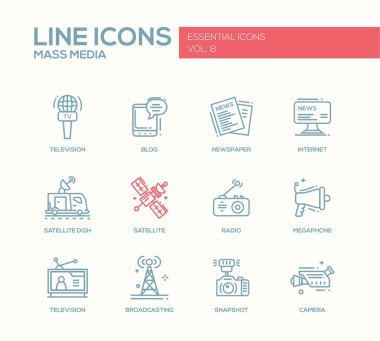 Kitle iletişim araçları satırı tasarım Icons set
