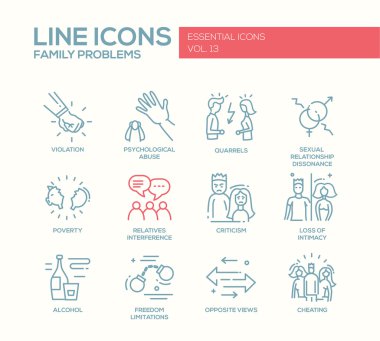 Aile sorunları-çizgisi tasarım Icons set