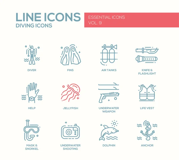 Conjunto de ícones de design de linha de mergulho — Vetor de Stock