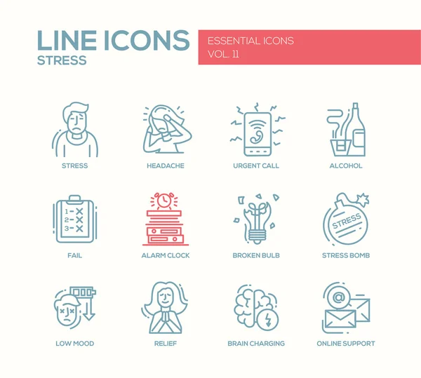 Estrés en el trabajo - conjunto de iconos de diseño de línea — Vector de stock