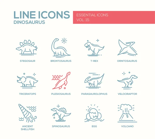 Dinossauros espécies- linha ícones de design conjunto —  Vetores de Stock