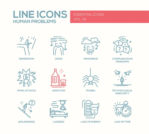 Problemas psicológicos humanos: conjunto de iconos de diseño de línea — Vector de stock