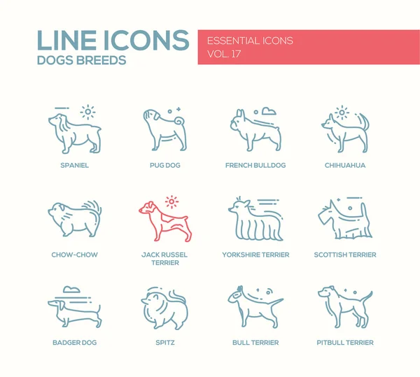 Raças de cães - conjunto de ícones de design de linha —  Vetores de Stock