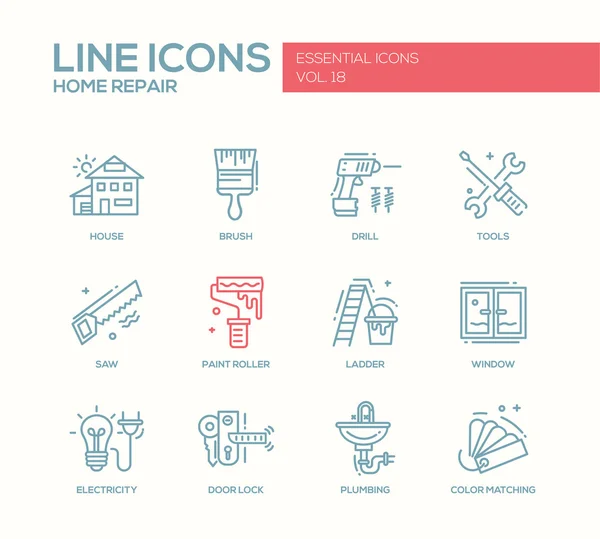 Inicio línea de reparación iconos de diseño conjunto — Vector de stock