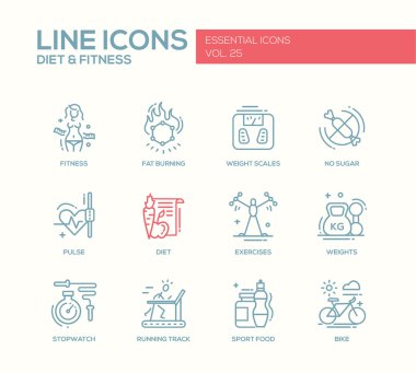 Diyet ve fitness - satırı tasarım Icons set