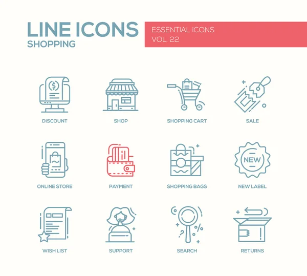 Compras - conjunto de iconos de diseño de línea — Vector de stock