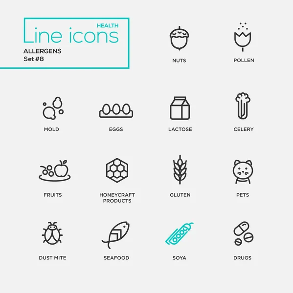 Alerjenler - basit ince çizgi tasarım simgeler, sembollerin ayarla