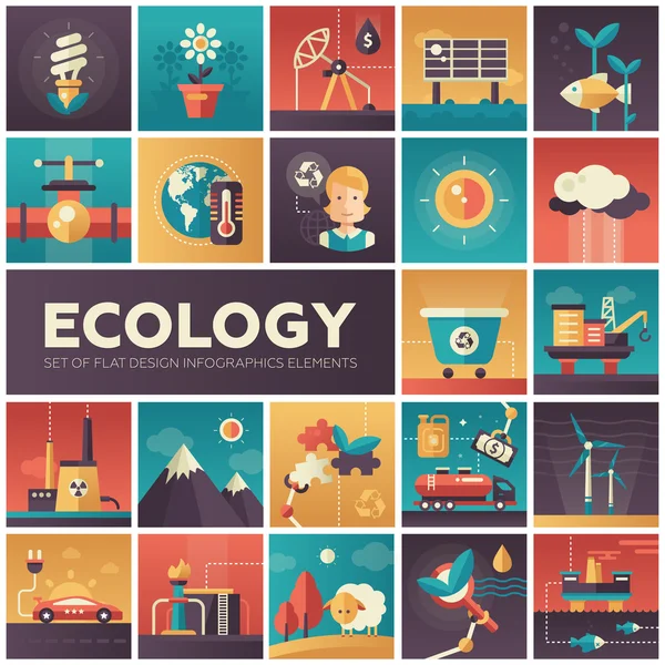 Ecología - iconos isquare de diseño plano moderno — Vector de stock