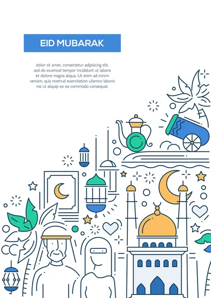 Eid Μουμπάρακ - γραμμή σχεδίασης φυλλάδιο αφίσας πρότυπο Α4 — Διανυσματικό Αρχείο
