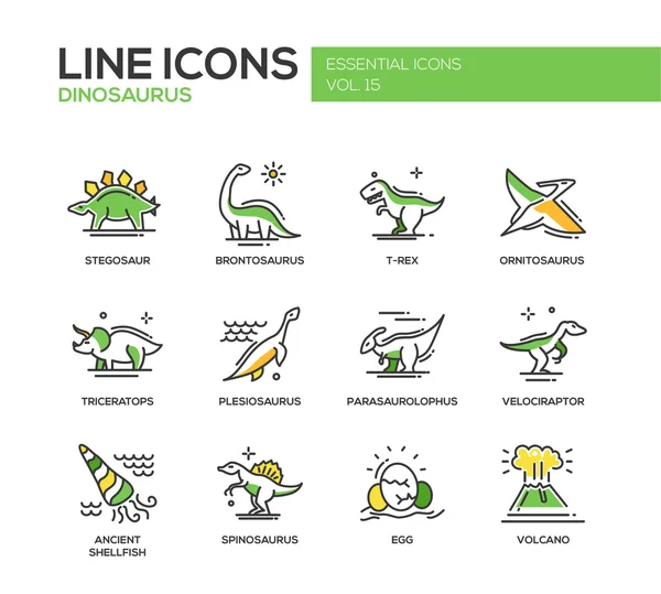 Especies de dinosaurios: conjunto de iconos de diseño de línea — Vector de stock