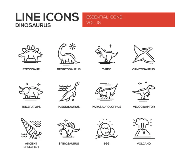 Especies de dinosaurios: conjunto de iconos de diseño de línea — Vector de stock