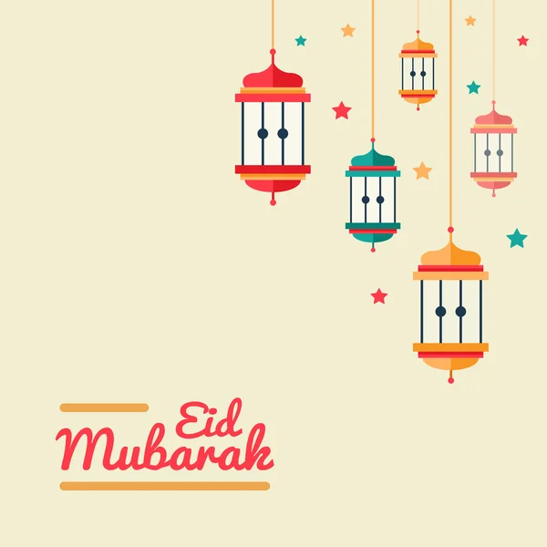 Eid Μουμπάρακ - επίπεδη σχεδίαση καρτ ποστάλ — Διανυσματικό Αρχείο