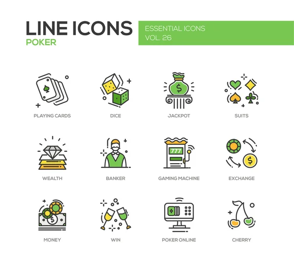 Poker - conjunto de iconos de diseño de línea — Vector de stock