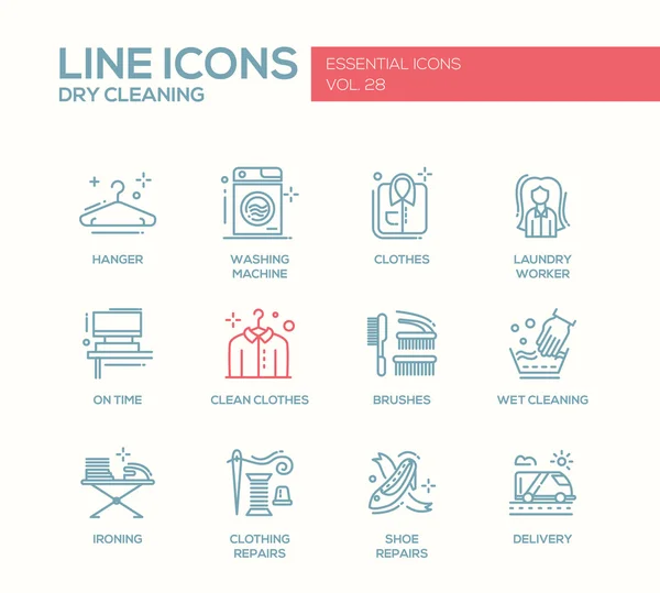 Lavandería - conjunto de iconos de diseño de línea — Vector de stock