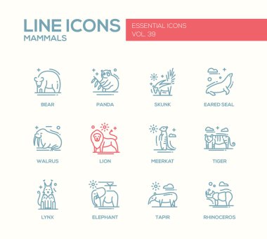 Mammals - line design icons set clipart