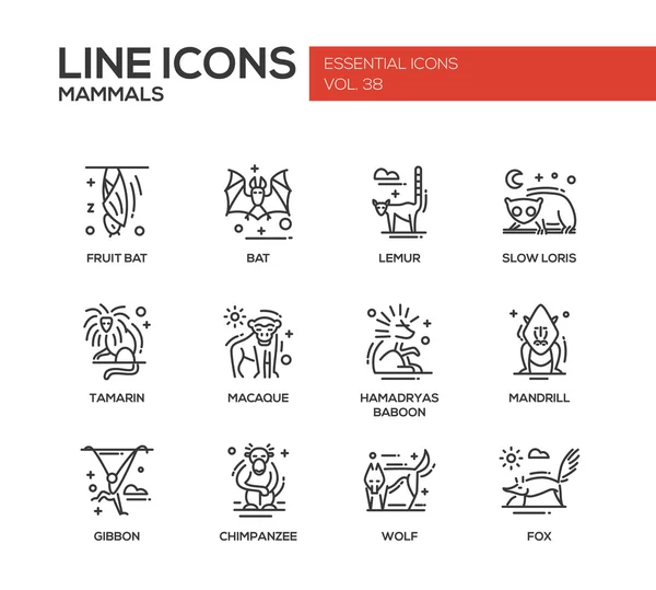 Mamíferos - conjunto de ícones de design de linha —  Vetores de Stock