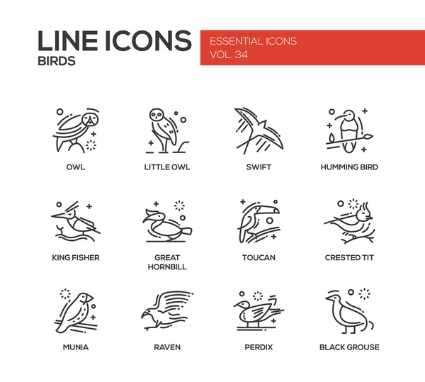 Aves - conjunto de iconos de diseño de línea — Vector de stock