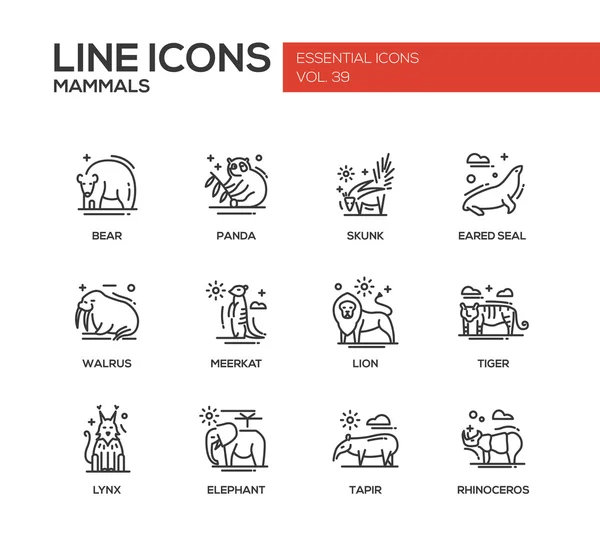 Mamíferos - conjunto de iconos de diseño de línea — Archivo Imágenes Vectoriales