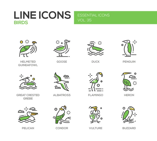 Birds - line design icons set — Stock Vector