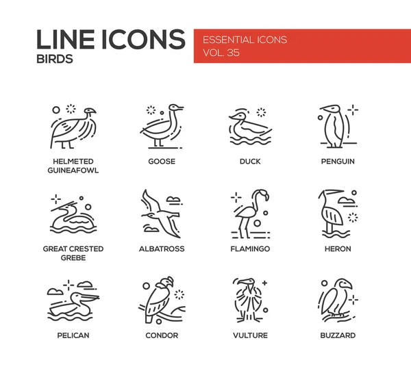 Aves - conjunto de iconos de diseño de línea — Vector de stock