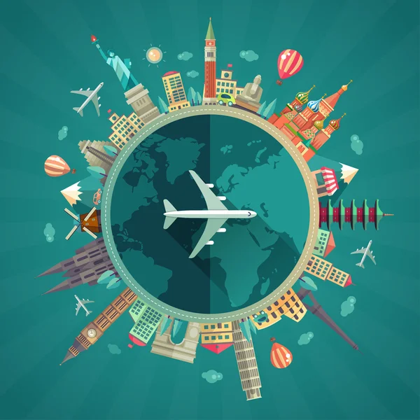 Travel around the world flat design illustration — Stock Vector