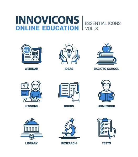 온라인 교육 선 디자인 아이콘 세트 — 스톡 벡터