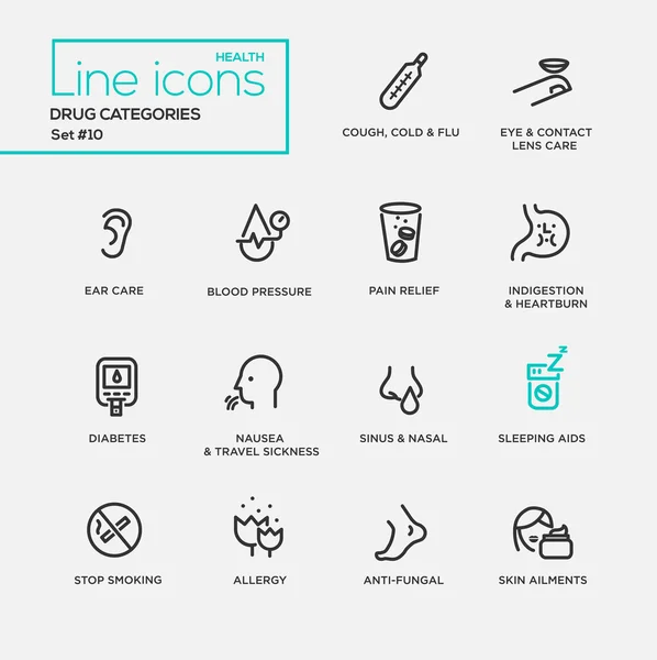 Uyuşturucu Kategoriler - satırı tasarım ikonlar kümesi