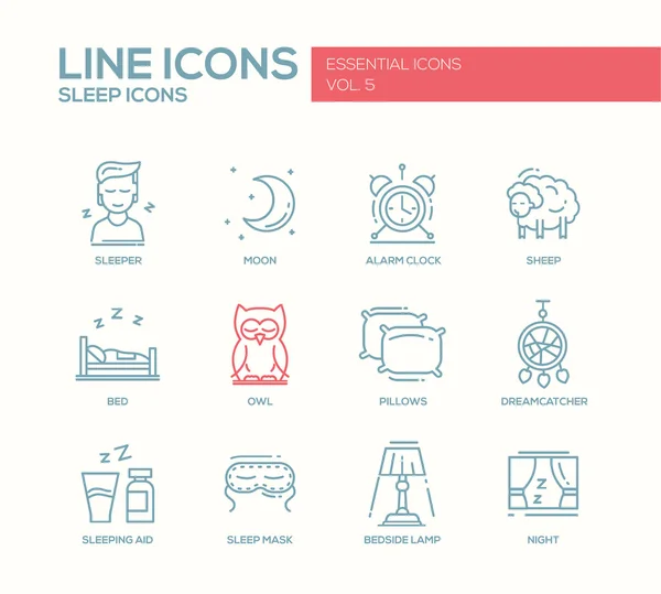 Sleeping - line design icons set — Stock Vector