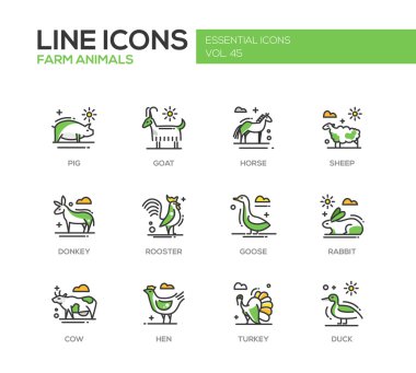 Çiftlik hayvanları - satırı tasarım Icons set