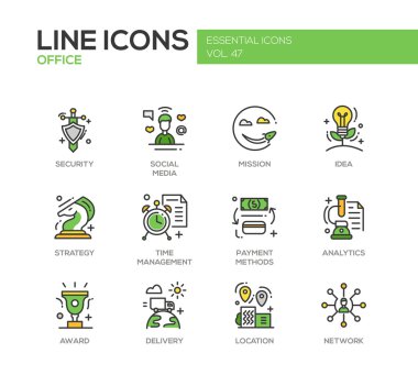 İş - düz tasarım çizgisi simgeleri seti