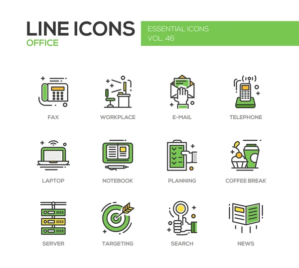 Oficina - conjunto de iconos de línea de diseño plano — Vector de stock