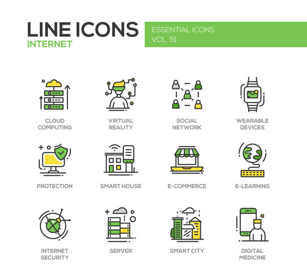 Internet - flat design line icons set