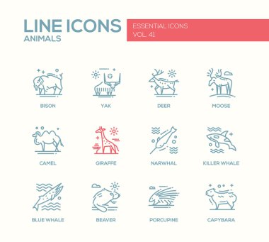Animals - line design icons set clipart