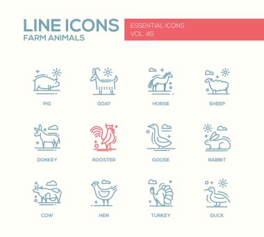 Çiftlik hayvanları - satırı tasarım Icons set
