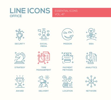 İş - düz tasarım çizgisi simgeleri seti