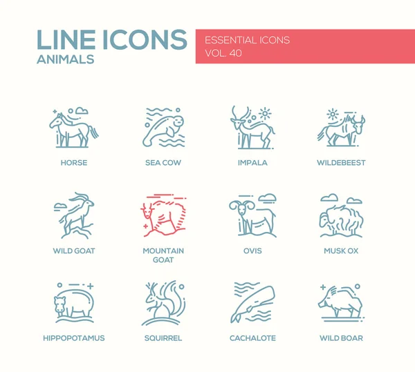 Animais - conjunto de ícones de design de linha —  Vetores de Stock