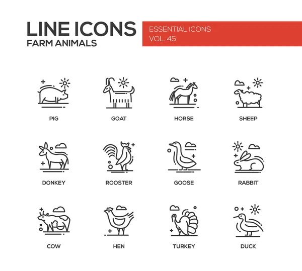 Animales de granja - conjunto de iconos de diseño de línea — Vector de stock