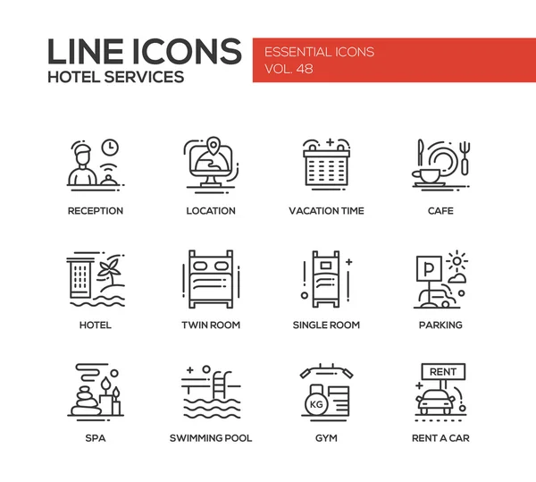 Servicios del hotel - conjunto de iconos de línea de diseño plano — Vector de stock