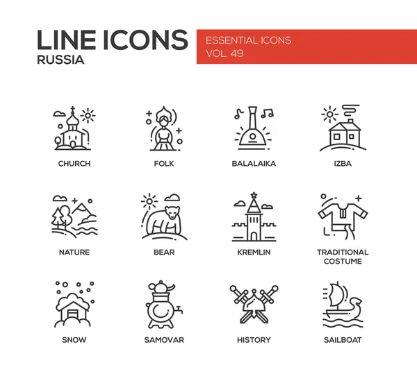 Russian symbols - flat design line icons set — Stock Vector