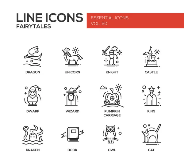 Hadas Tales- conjunto de iconos de línea de diseño plano — Vector de stock