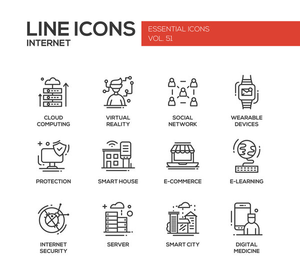 Internet - flat design line icons set