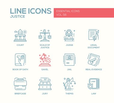 Adalet - çizgi tasarım simgeleri seti