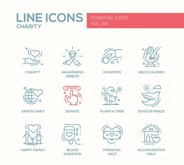 Caridad - conjunto de iconos de diseño de línea — Vector de stock