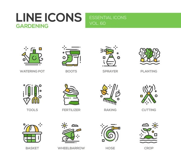 Jardinería - conjunto de iconos de diseño de línea — Vector de stock