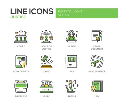 Adalet - çizgi tasarım simgeleri seti